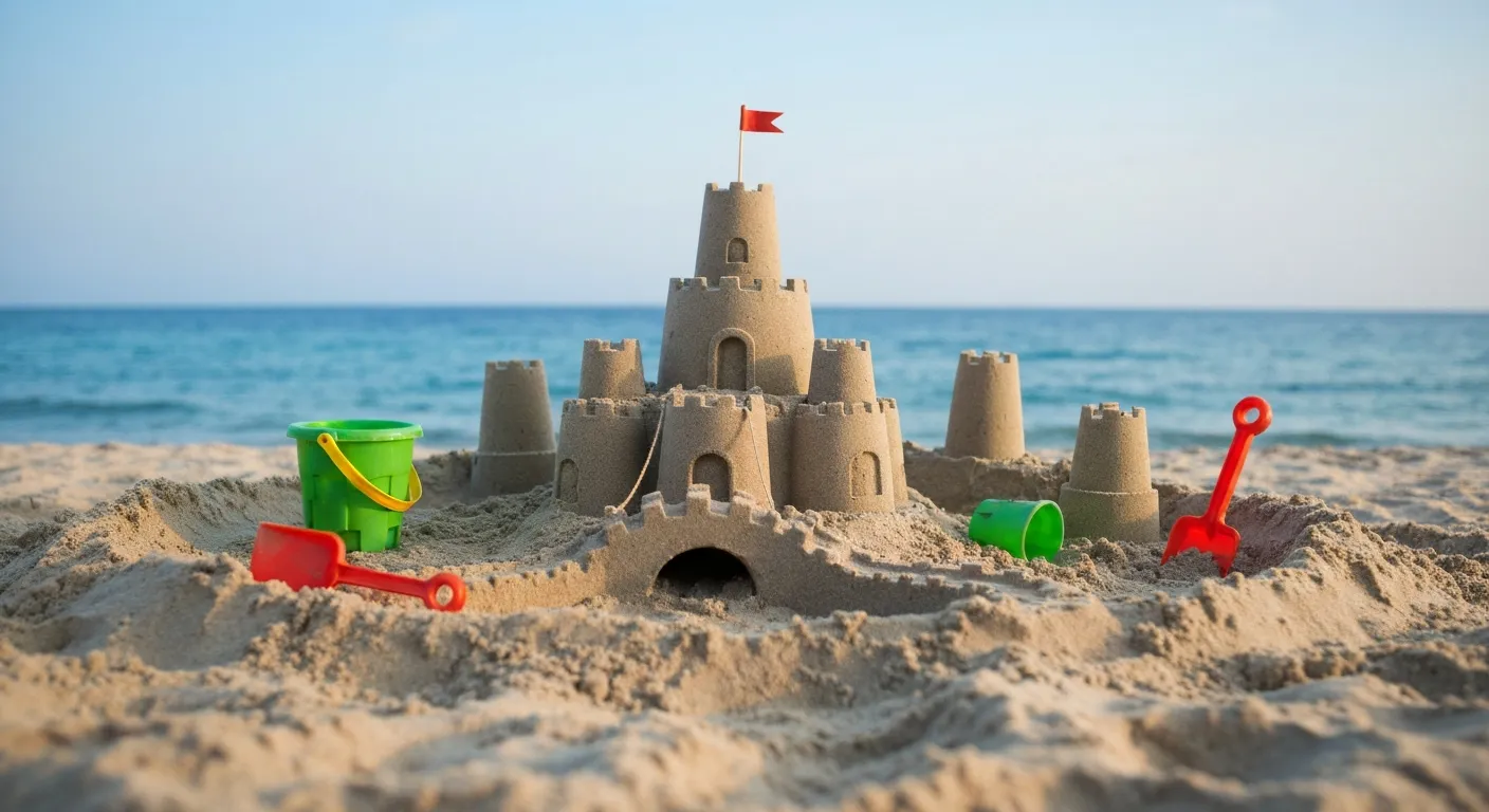 Wakacje z dzieckiem - zamek z piasku na plaży